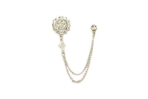 Knighthood Scout Logo Coin Badge With White Stones Hanging Tassel Chain Collar Pin Brooch, Suit Stud, Shirt Studs, Lapel Pin Accessories for Men Women, Metal, no gemstone