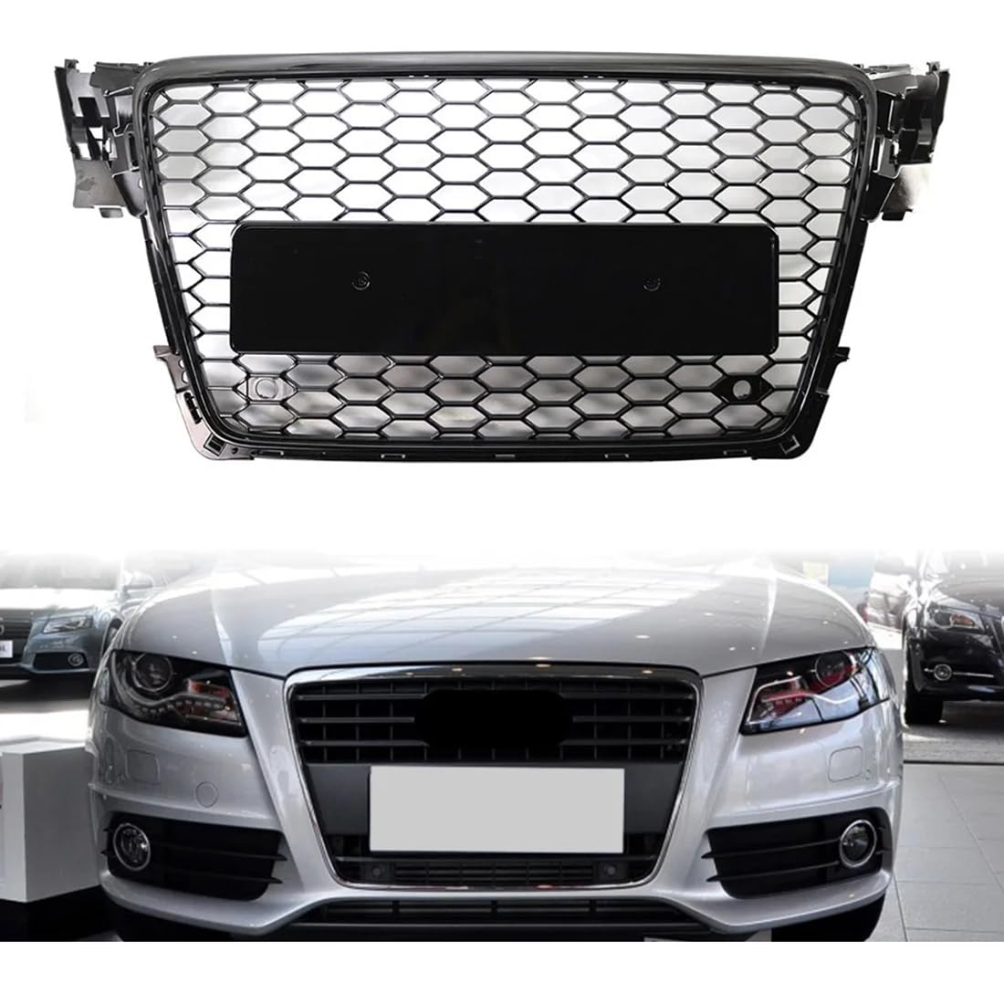Grille for Audi A4 B8 2009-2012, 1pcs Black Honeycomb Mesh Front Hood Bumper Grill Grille Racing Grille