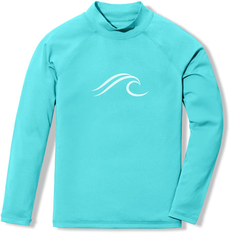 ATHLIO Boys' Long Sleeve Rash Guard Swimsuit, UV/SPF Water Beach Surf Swim Shirts, UPF 50+ Sun Protection Swimwear Top, Wave Aqua, 14