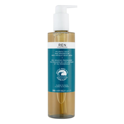 REN Clean Skincare Atlantic Kelp & Magnesium Anti-Fatigue Body Wash Energizing Shower Gel Packaged in Recycled Ocean Plastic Bottle 300 ml (Packaging may vary)