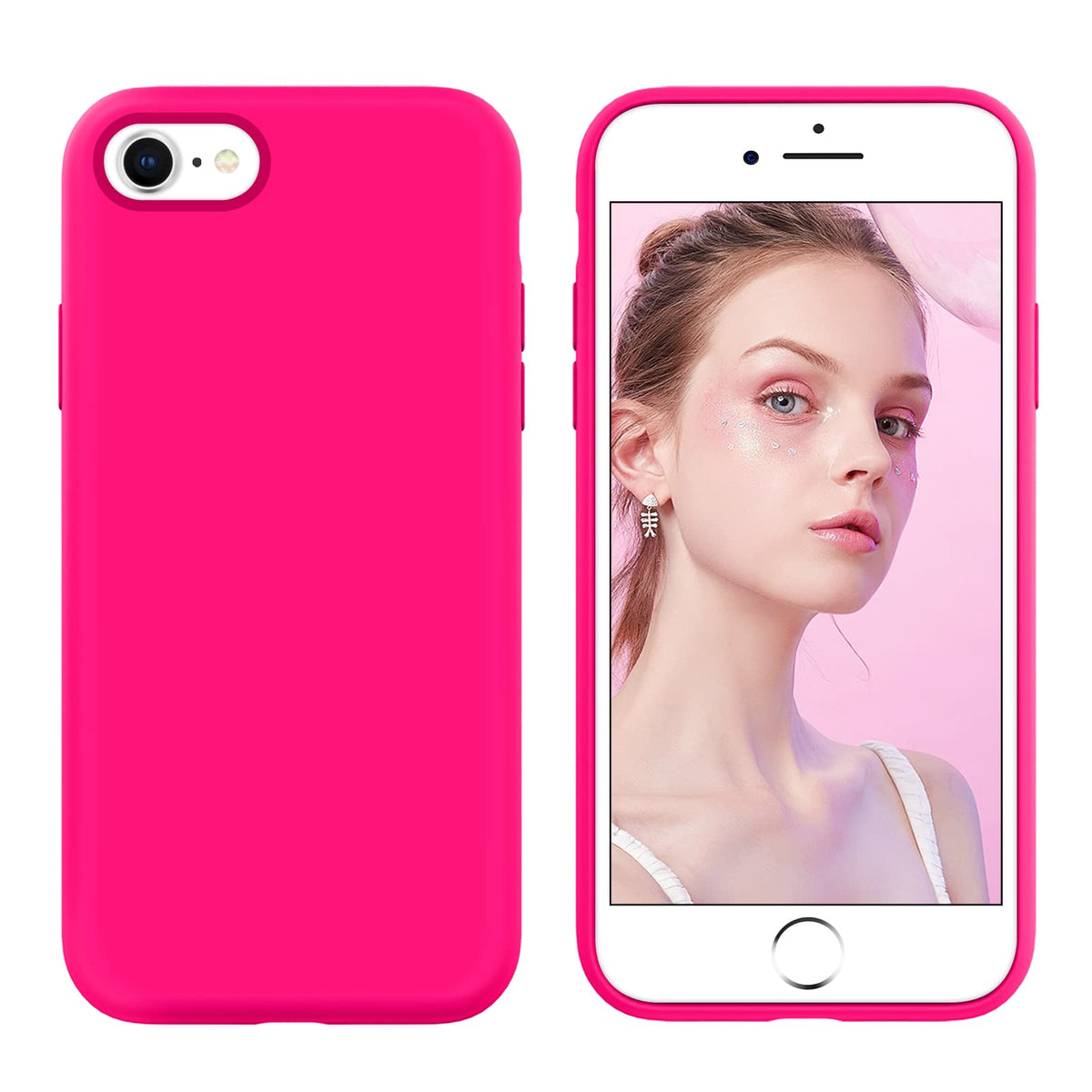 GUAGUA Compatible with iPhone SE 2022/2020 Case, iPhone 8 Case iPhone 7 Case 4.7 Inch Liquid Silicone Soft Gel Slim Microfiber Lining Cushion Texture Protective Case for iPhone SE 3rd/2nd, Hot Pink