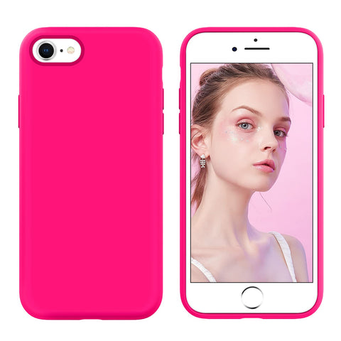 GUAGUA Compatible with iPhone SE 2022/2020 Case, iPhone 8 Case iPhone 7 Case 4.7 Inch Liquid Silicone Soft Gel Slim Microfiber Lining Cushion Texture Protective Case for iPhone SE 3rd/2nd, Hot Pink