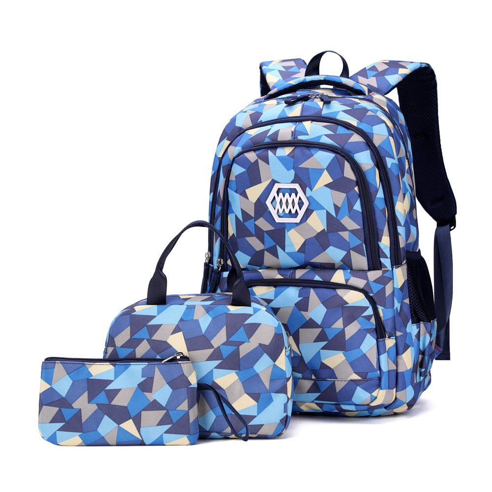 Geometric-Print Backpack and Lunch-Bag Set for Boys Primary School Bag Elementary Bookbags
