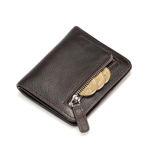 CHANPINCL mens zipper leather rfid blocking wallet Portable mini wallet with multiple card slots for banknotes (Coffee)