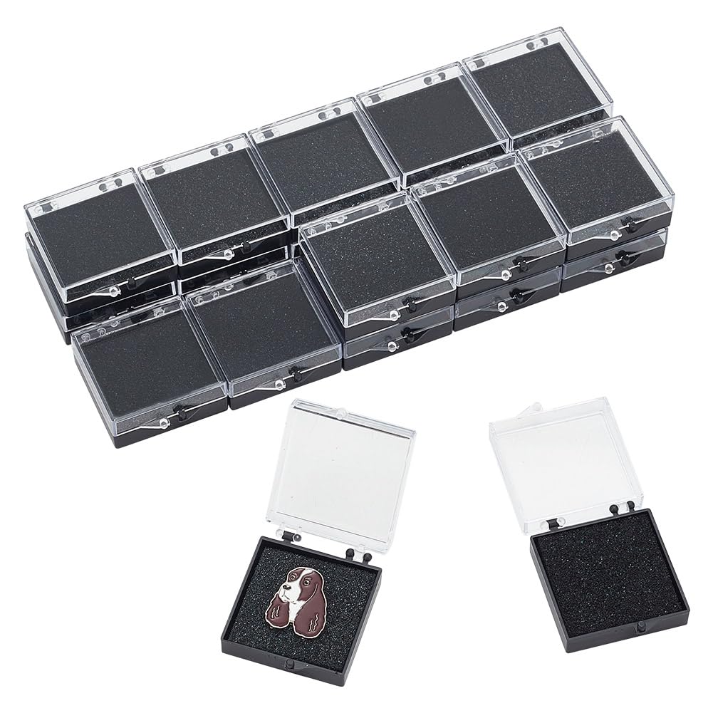 HOBBIESAY 20Pcs Clear Plastic Gift Box For Pin 1.95x1.67x0.67 Inch Black Display Box Gift Boxes Small Jewelry Brooch Storage Case with Spong for Lapel Pin Gemstone Storage Decoration