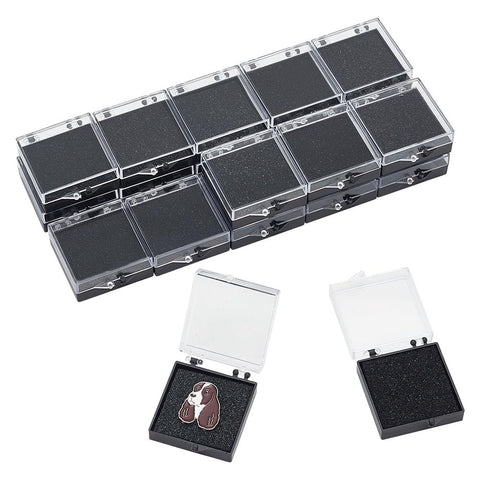 HOBBIESAY 20Pcs Clear Plastic Gift Box For Pin 1.95x1.67x0.67 Inch Black Display Box Gift Boxes Small Jewelry Brooch Storage Case with Spong for Lapel Pin Gemstone Storage Decoration