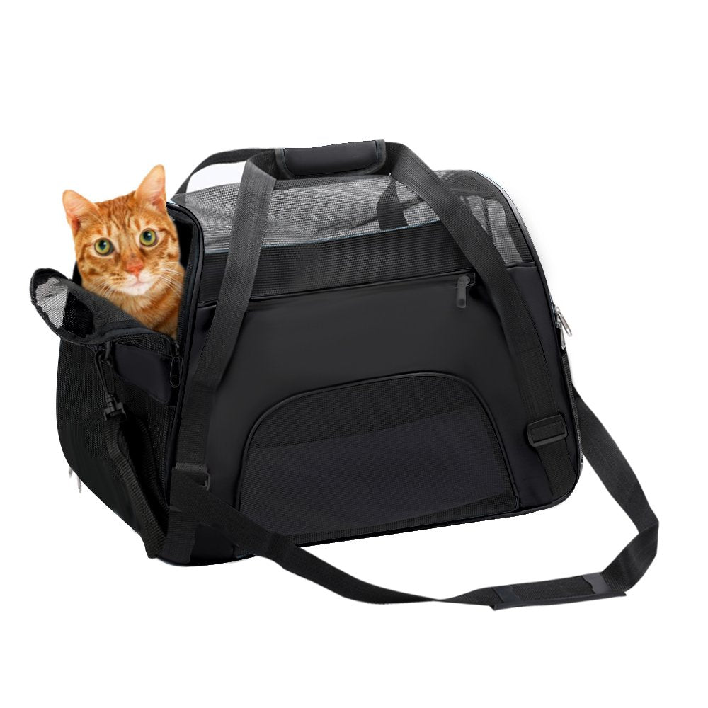 DONYER POWER Soft Sided Pet Carrier for Dogs & Cats Comfort Airline Approved Under Seat Travel Tote Bag, Travel Bag for Small Animals with Mesh Top and Sides,BLACK