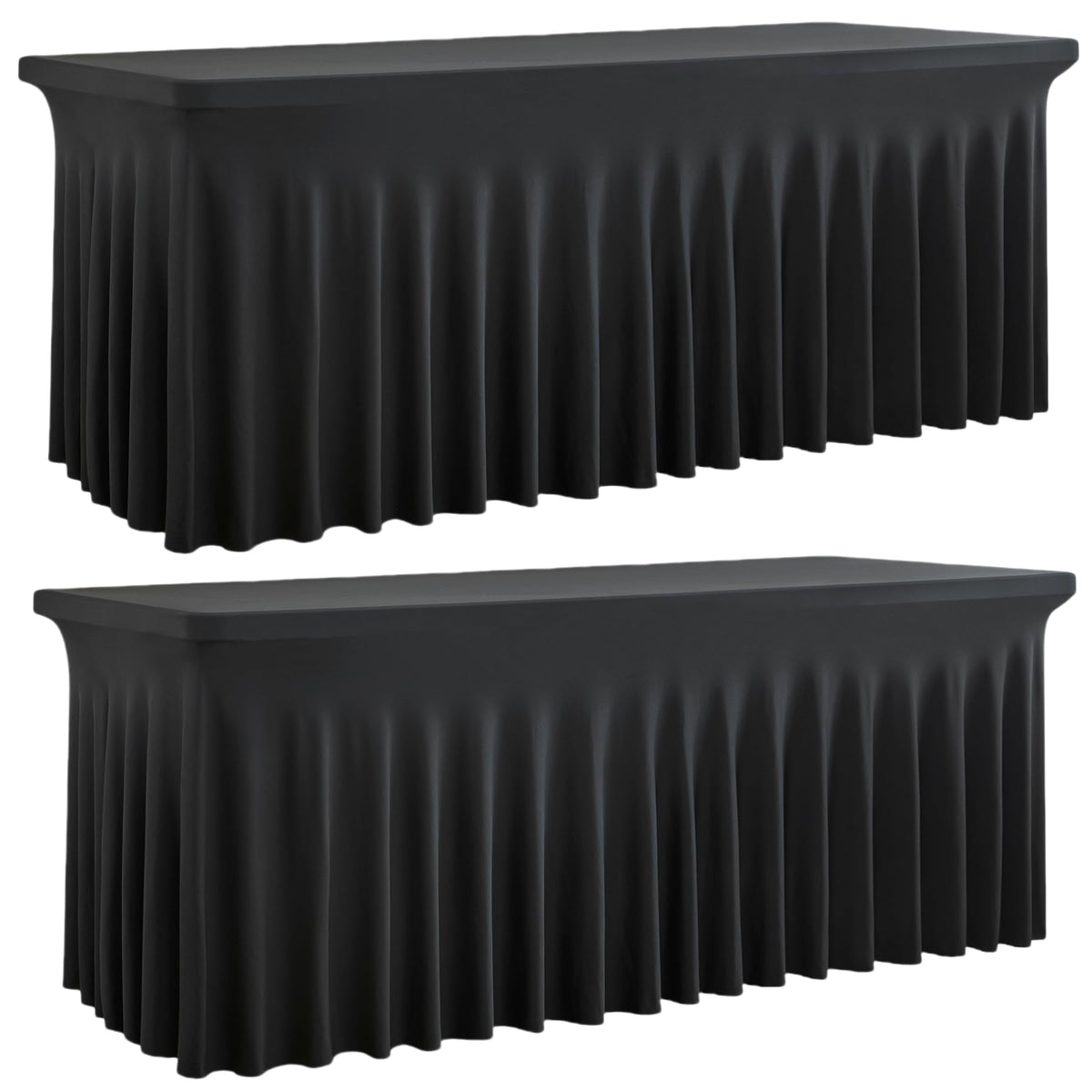 Outpain Spandex Tablecloth for 6 Foot Rectangle Tables, 2 Pack Black Wrinkle Free Fitted Table Cloths 6ft Stretchy Banquet Table Clothes Cover Desk Skirt for Birthday Wedding Parties Baby Shower
