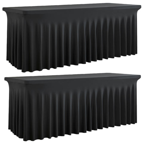 Outpain Spandex Tablecloth for 6 Foot Rectangle Tables, 2 Pack Black Wrinkle Free Fitted Table Cloths 6ft Stretchy Banquet Table Clothes Cover Desk Skirt for Birthday Wedding Parties Baby Shower