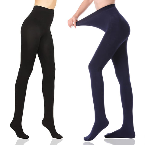 HA WA 2 Pair 120 Denier Women's Thermal Tights,Warm Fleece Lined Winter Thick Opaque Tights for Women(Black&Blue,S)