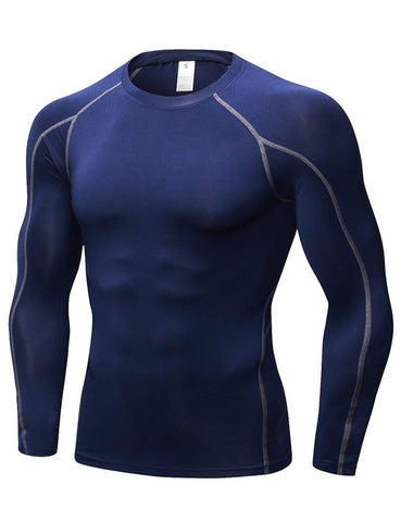 TOPTIE Men's Long Sleeve Fitted Compression Shirt, Cool Dry Base Layer for Men-Navy-2XL