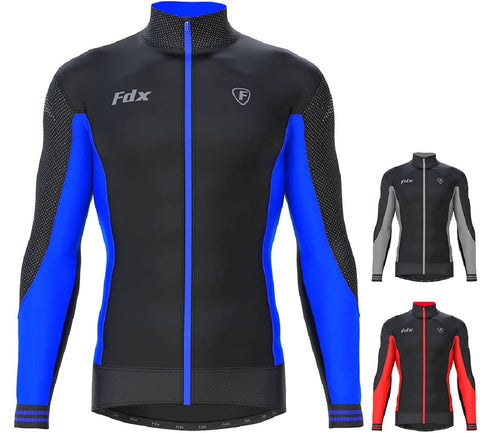 FDX MenÃƒÆ’Ã‚Â¢ÃƒÂ¢Ã¢â‚¬Å¡Ã‚Â¬ÃƒÂ¢Ã¢â‚¬Å¾Ã‚Â¢s Thermodream Winter Cycling Jersey Long Sleeve, Water Resistant, Windproof, Thermal, Lightweight, Warm Super Roubaix Fabric, Cycle Top, Bicycle Riding Sports MTB Clothing (Blue XXL)