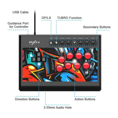 PXN X8 Arcade Fight Stick Joystick - PC Fight Sticks, Keyboard Operation Joystick with 3.5mm audio interface for PS4,PS3, PC, Xbox One, Xbox Series X|S, Switch-Black