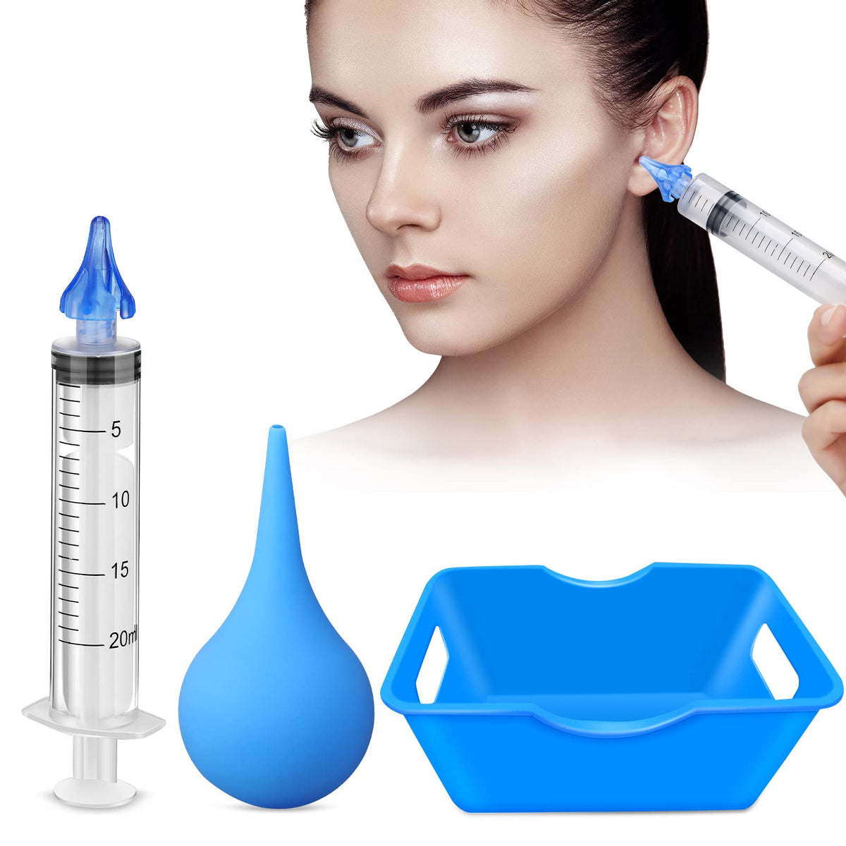 Ear Flushes Tool Includes Rubber Bulb Syringe and Ear Wash Basin Flushes Excess Soft Earwax Removal Kit Ear Cleaning Tool Set for Adults Human