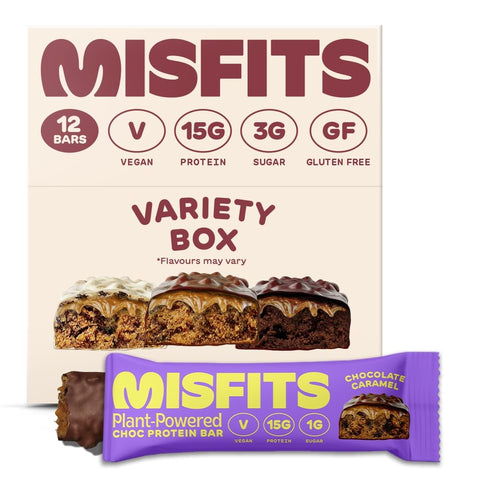 Misfits Vegan Protein Bar, High Protein, Low Sugar, Gluten Free, Plant Based Protein Bar, 12 Pack (01 Variety Pack)