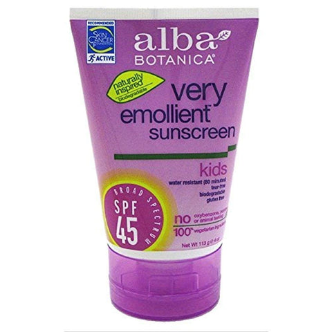 Alba Botanica Very Emollient, Kids Sunscreen SPF 45 4 oz (Pack of 5)