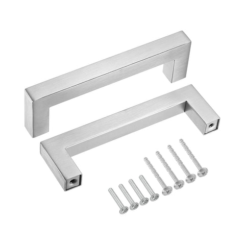 sourcing map 20 Pack Square Bar Drawer Handles, 4 Inch Hole Center Modern Drawer Pulls Kitchen Cabinets Pull Stainless Steel Slim Cupboard Pulls, Brushed Silver