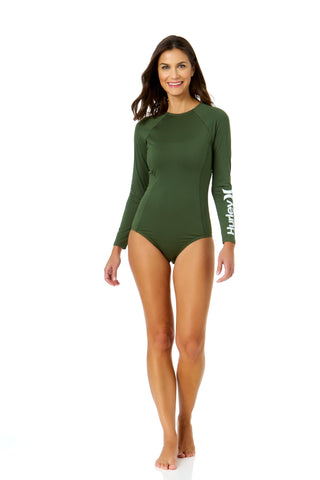 Hurley Women's Standard OAO Long Sleeve Retro Surf Suit, Olive Twist