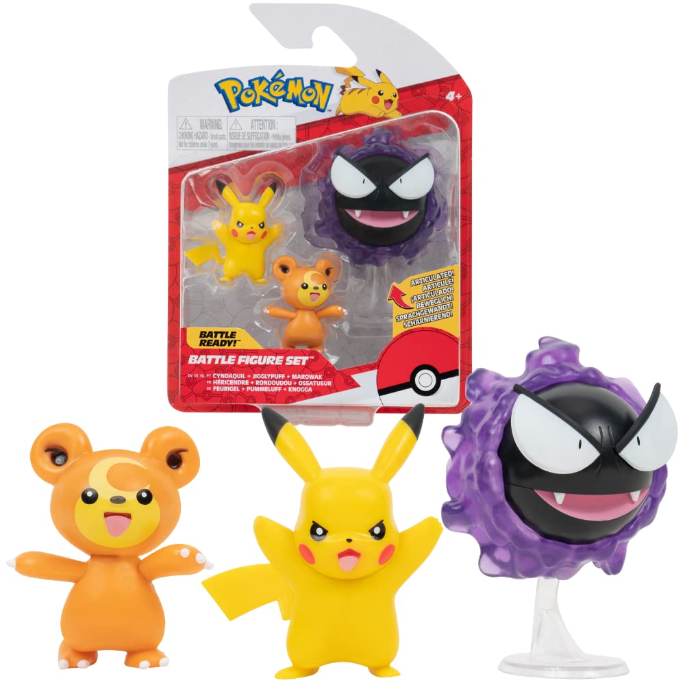 PokÃƒÂ¨mon PKW2347 Battle Figure Set-Comes with Pikachu, Teddiursa and Gastly