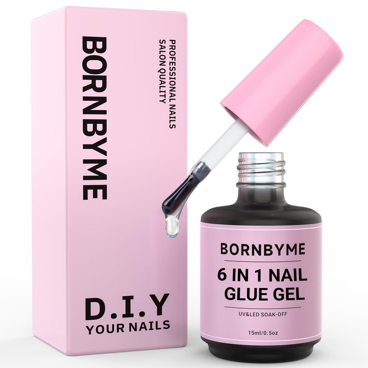BORNBYME 6 in 1 Gel Nail Glue, Strong Nail Tip Glue for Nail Extenison Gel X Nail Tips Glue