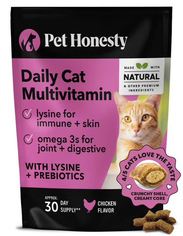 Pet Honesty Cat Multivitamin Chews - Cat Treats for Health + Immune, Cat Joint Support, Skin & Coat, and Digestion | Omega 3s, Lysine for Cats, Cat Probiotic, Cat Vitamins - Chicken (30-Day Supply)