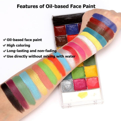KARLOR 20 Colours Face Paint Palette, Oil-Based Body Paint, Face Paint, Body Paint, Face Make-Up Paint, Theatre Make-Up, Body Colours, Halloween, Carnival, Carnival Festival