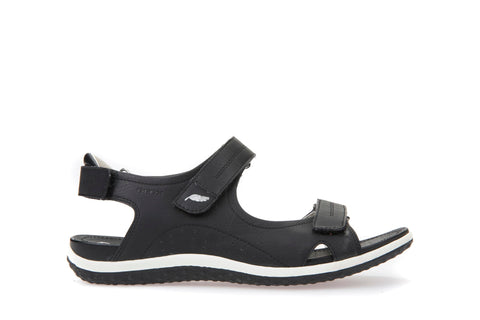 Geox Women's Casual Flat Sandal, Black, 5