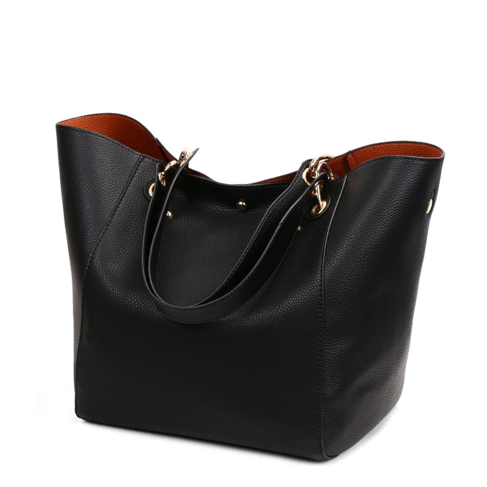 Valleycomfy Women Tote Bags Canvas Large Handbags Shoulder Bag Hobo Top Handle Cross-body Bag(Black)