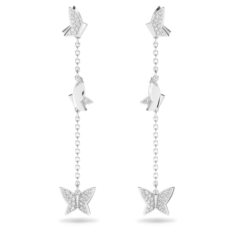 SWAROVSKI Lilia Drop Pierced Earrings, with White Crystal PavÃƒÂ© and Butterfly Motif, on Rhodium-Plated Setting, Part of the Lilia Collection