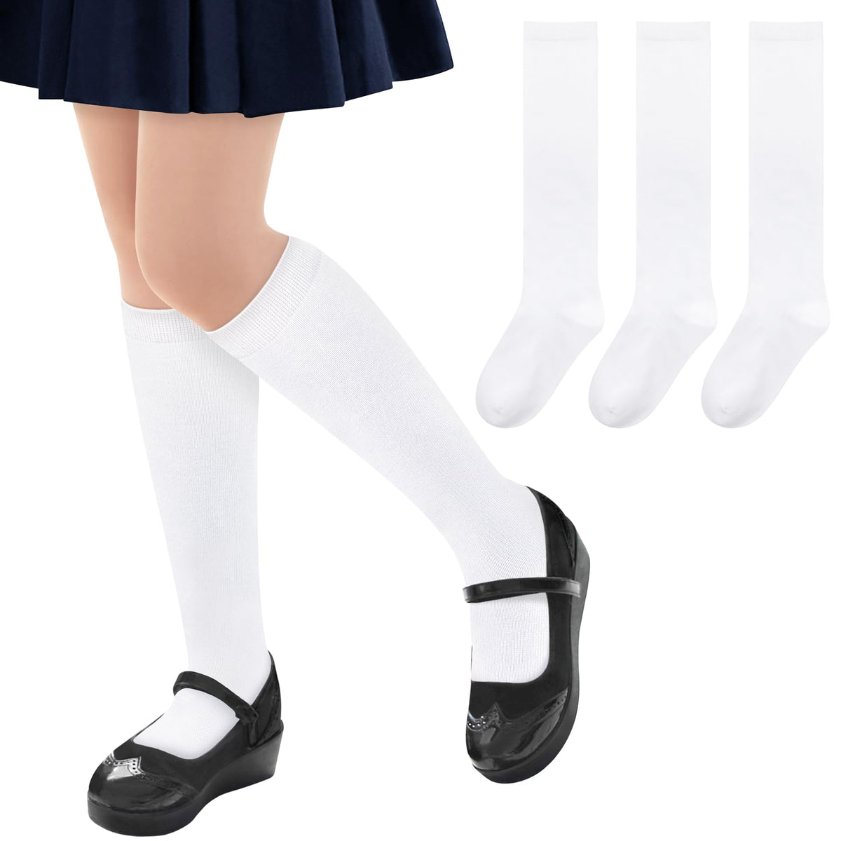 qikqik Girls Knee High Socks for Girls Uniform Socks for Girls School Socks White Long Socks for Girls Seamless Socks for Kids