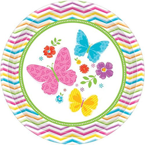 Celebrate Spring Round Paper Dinner Plates Disposable Party Tableware (18 Pieces), Multi Color, 10.5".