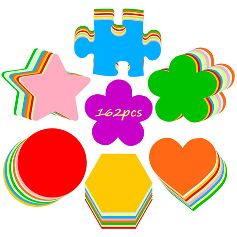 162 Pcs 6 Inch Large Shaped Paper Cutouts for Bulletin Board Round Heart Star Flower Paper Cutouts Multi-Shapes Blank Creative Classroom Paper Cutouts for DIY Projects Craft School Party Decor