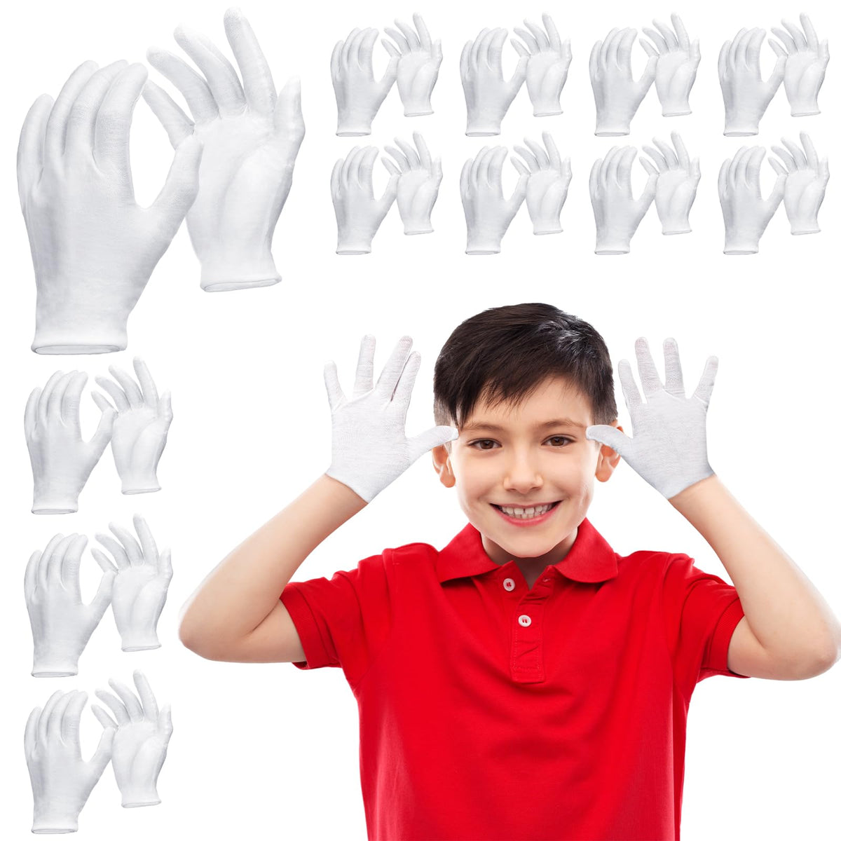 Ramede 24 Pairs Eczema Gloves for Kids Eczema Sleeves Moisturizing Gloves White Cotton Gloves Washable and Reusable Overnight Dry Hands for Kids Eczema 3-10 Years(Small)
