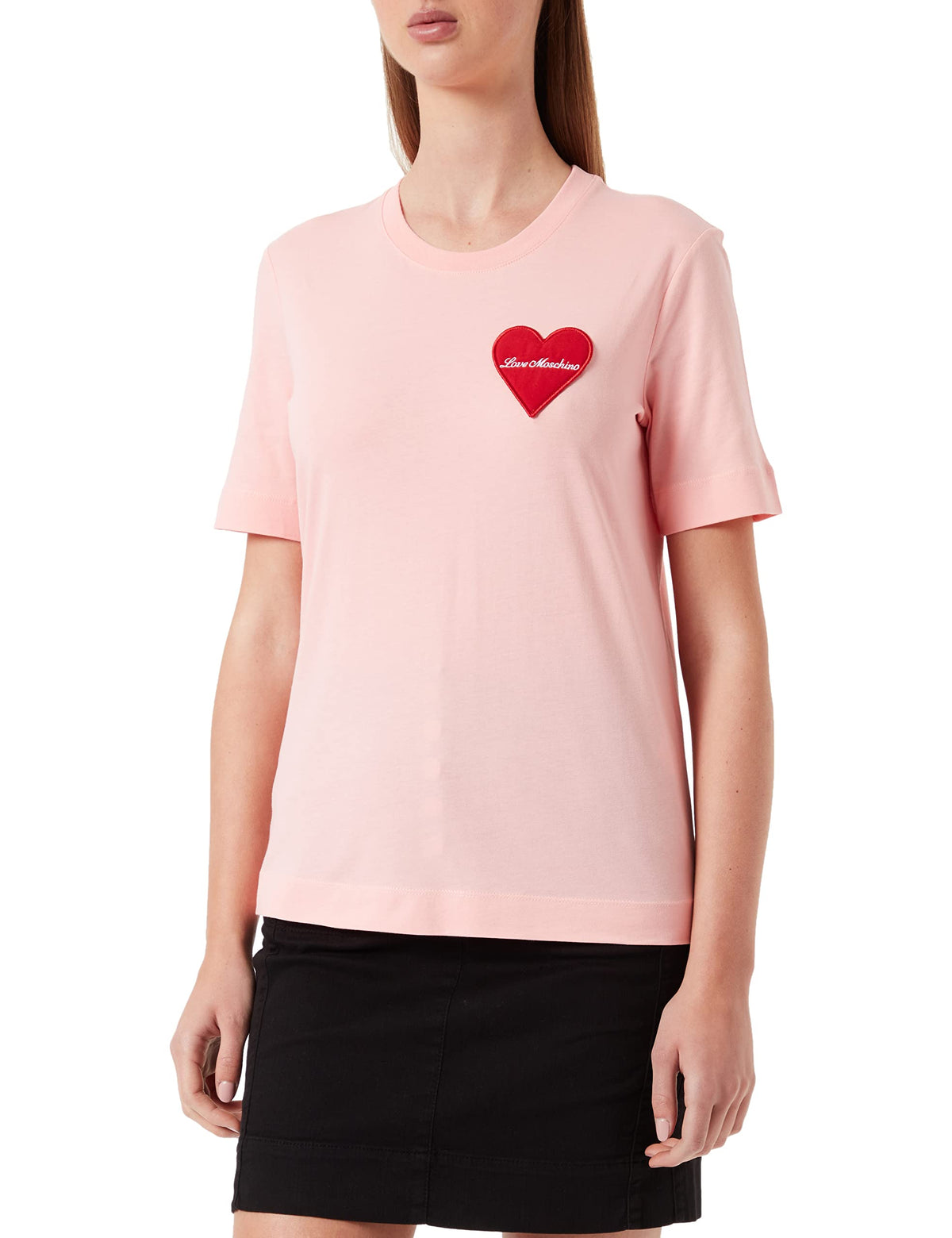 Love Moschino Women's t-Shirt with Brand Heart Patch, Pink, 42