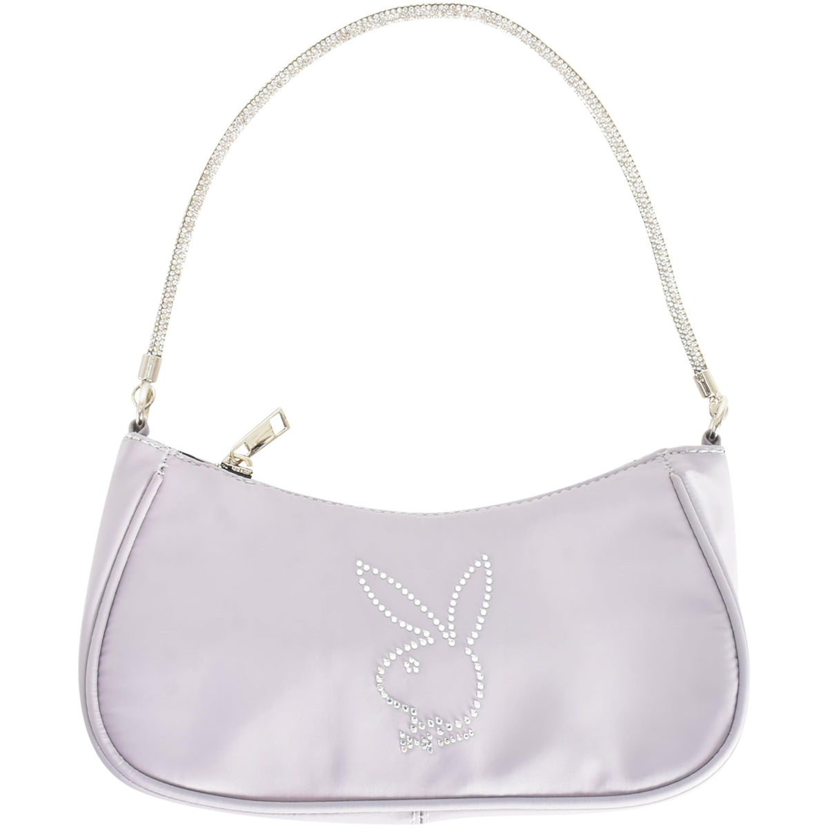 Concept One Playboy Shoulder Bag, Women's Purse Handbag with Rhinestone Carry Strap and Bunny Logo, Metallic, Silver