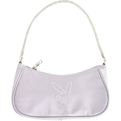 Concept One Playboy Shoulder Bag, Women's Purse Handbag with Rhinestone Carry Strap and Bunny Logo, Metallic, Silver