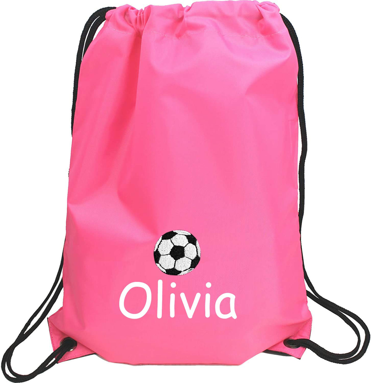 Personalised Girl's Embroidered Football Drawstring Gym Training Bag (Candy Pink)