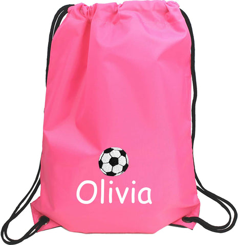 Personalised Girl's Embroidered Football Drawstring Gym Training Bag (Candy Pink)