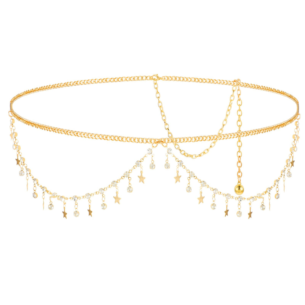 Amabro Women Metal Chain Belt, Adjustable Gold Rhinestones Waist Chain Body Belly Chain for Dresses Jeans(Style A)