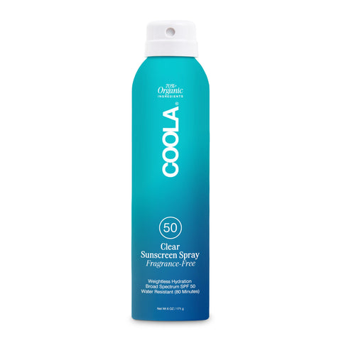 COOLA Organic Sunscreen SPF 50 Sunblock Spray, Dermatologist Tested Skin Care for Daily Protection, Vegan and Gluten Free, Fragrance Free, 6 Fl Oz