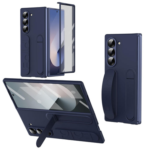 XIMAND for Samsung Galaxy Z Fold 5 Protect Case with Wristband Stand,Bulit-in Screen & Lens Protection Shockproof Full Body Drop Fall Protection.(Blue)