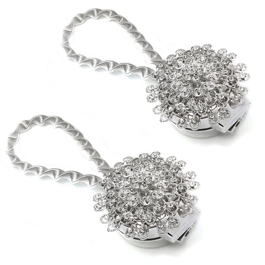 WarmieHomy 2 x magnetic curtain tiebacks crystal curtain clip tieback silver