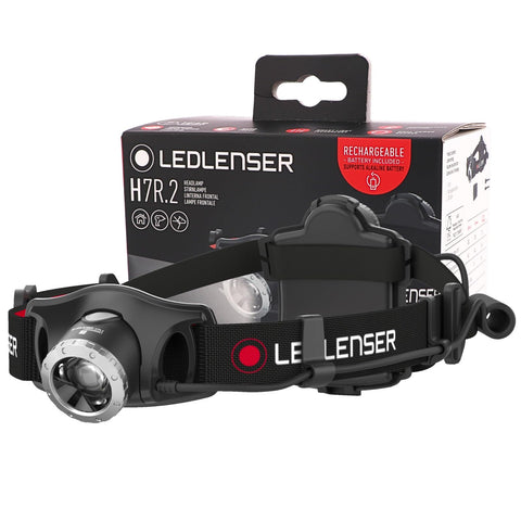 Ledlenser H7R.2 - Rechargeable LED Head Torch, Super Bright 300 Lumens Headlamp, Water Resistant (IPX6), Camping, Fishing, Hiking Equipment, Rechargeable Work Head Torch, Up to 30 Hours Running Time