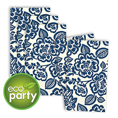 Amscan British Floral Disposable 2 Ply Eco Paper Guest Towels Tableware (16 Piece), 8" x 4.5", Dark Blue