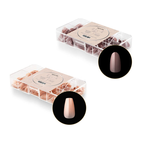 Apres Nail Neutrals Gel-X Mia Natural Round Short & Lila Natural Coffin Short Box of Tips Bundle | Includes 300 Gel-X Tips | Premium Quality | 11 Sizes 00-9