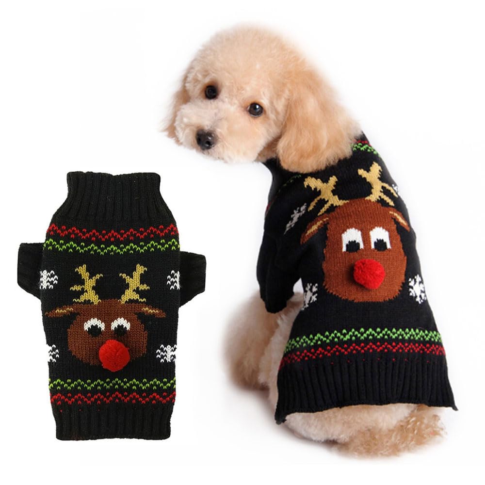 LATRAT Christmas Dog Jumper, Dog Jumper, Christmas Elk Clothing, Christmas Costume, Warm Puppy, Small, Medium Dogs (M, Black Elk)