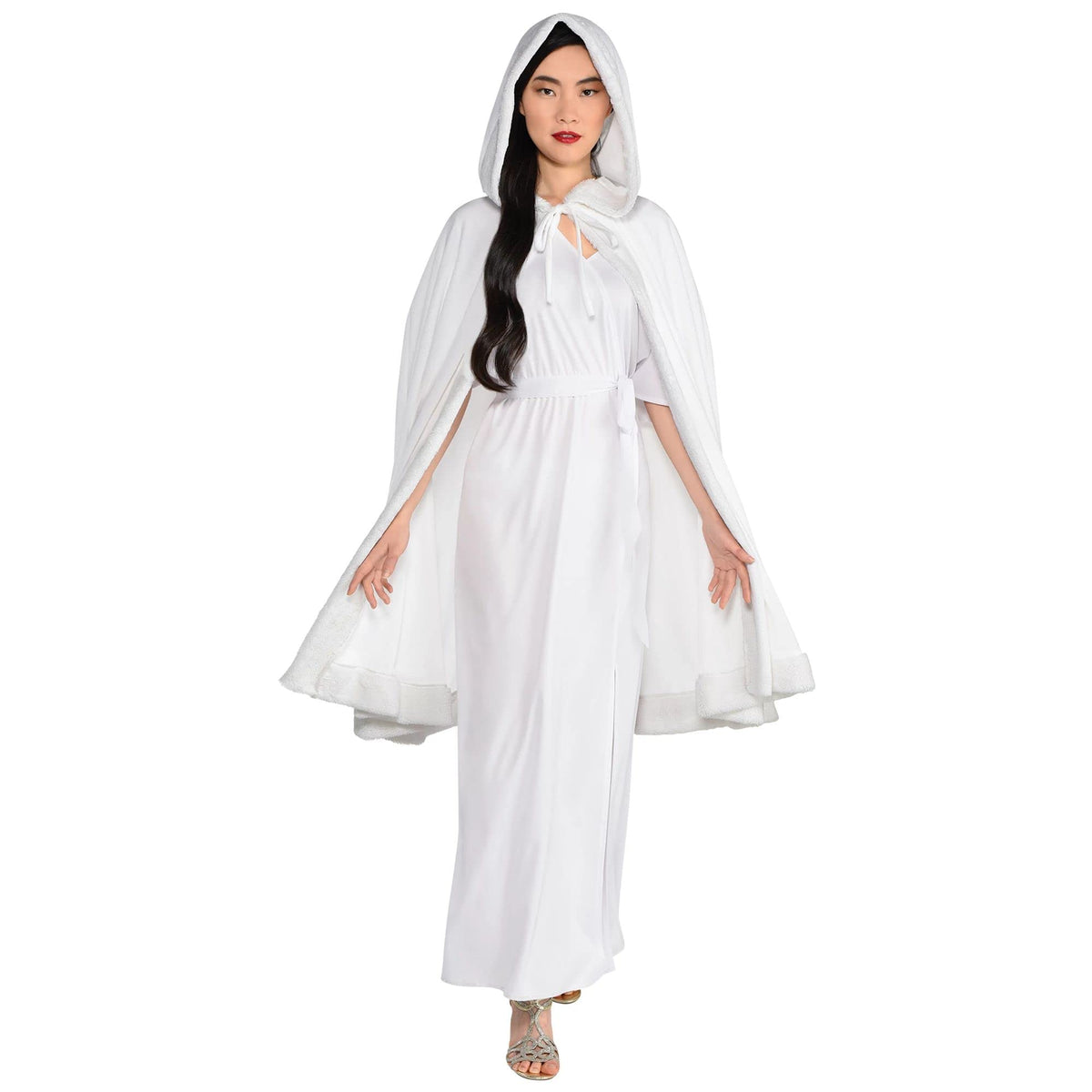 Amscan Women's Fur Trimmed Robe Costume | White | 1 Pc.