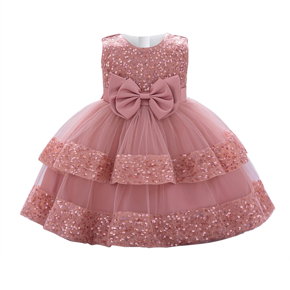 Baby Girl Party Dresses Sequin Puffy Tulle Frocks Princess Elegant Prom Wedding Flower Girl Dress Dark Pink 3-4 Years