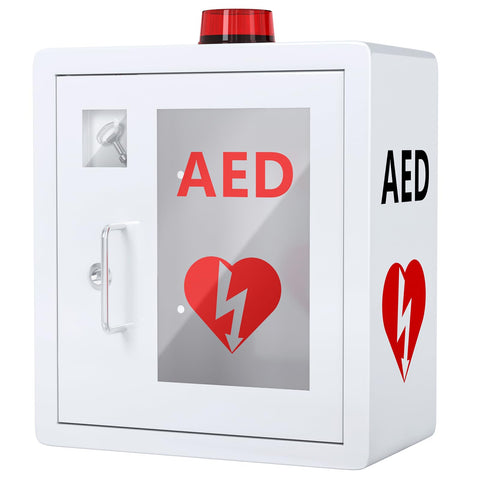 Wensha AED Defibrillator Wall Mounted Cabinet, Metal Steel Plate Storage Cabinet with Alarm and Light, fits All Brands Cardiac Science, 14.2'' x 7.9'' x 15.8 Inch