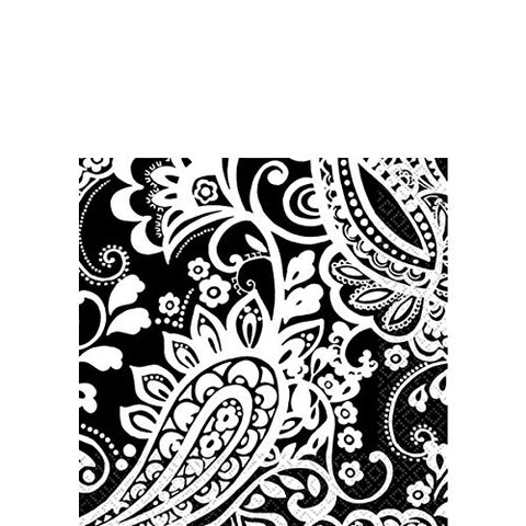 Amscan Decorative Elegant Paisley Party Beverage Paper Napkins (16 Pack), 5 x 5, Black/White